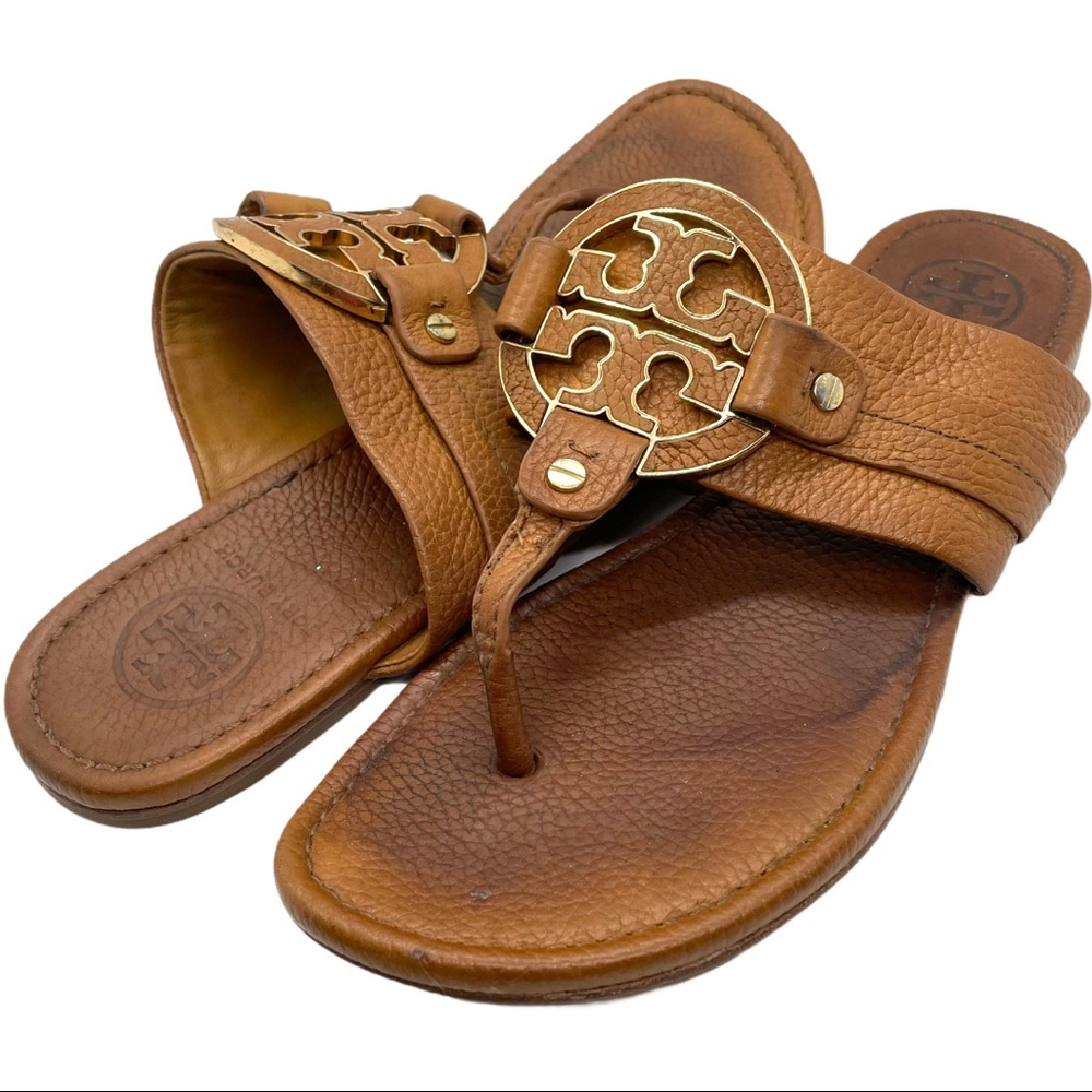 Tory Burch Amanda Royal Tan Leather Slide Size 9